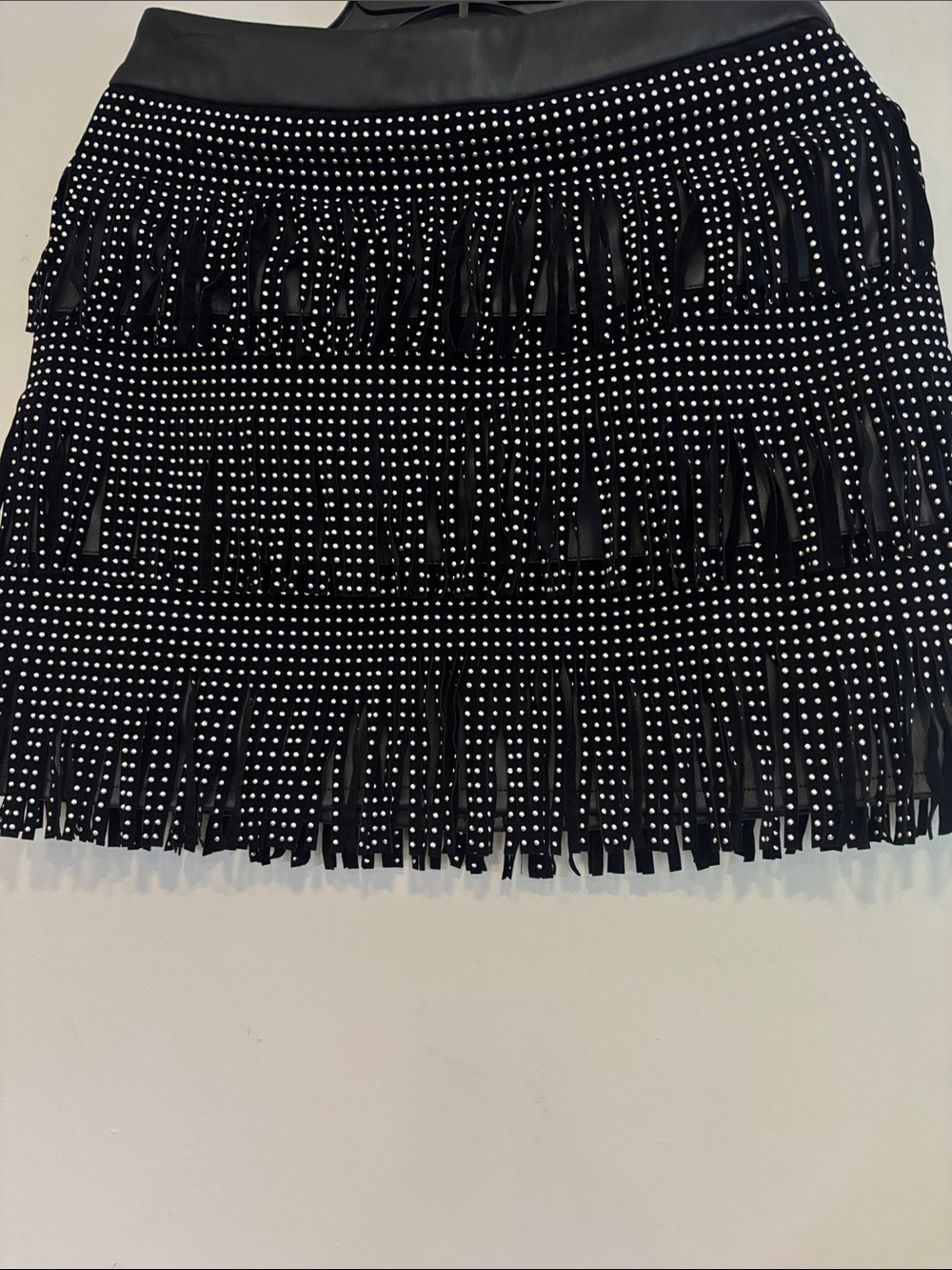 Sincerely Jules Black Mini Skirt with Silver Stud Fringe